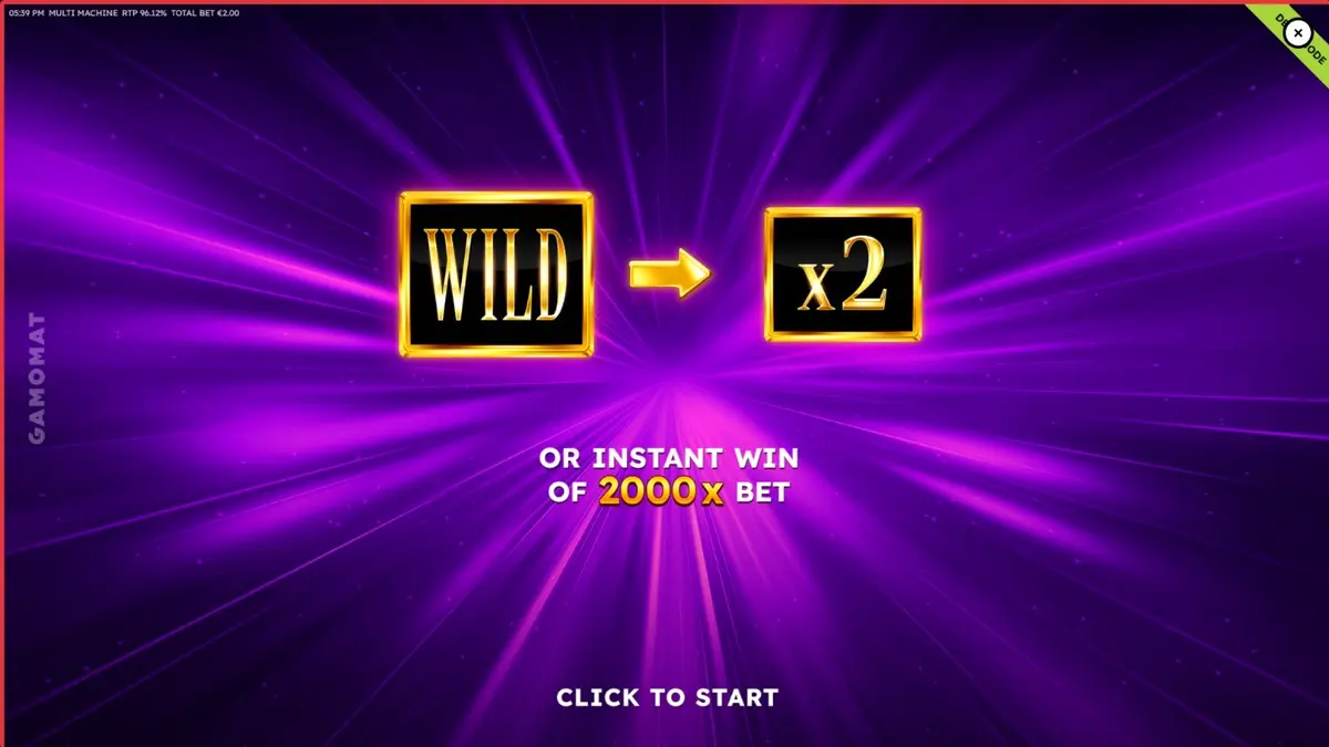 Tampilan visual mesin slot Multi Machine dengan simbol buah klasik dan aksen ungu